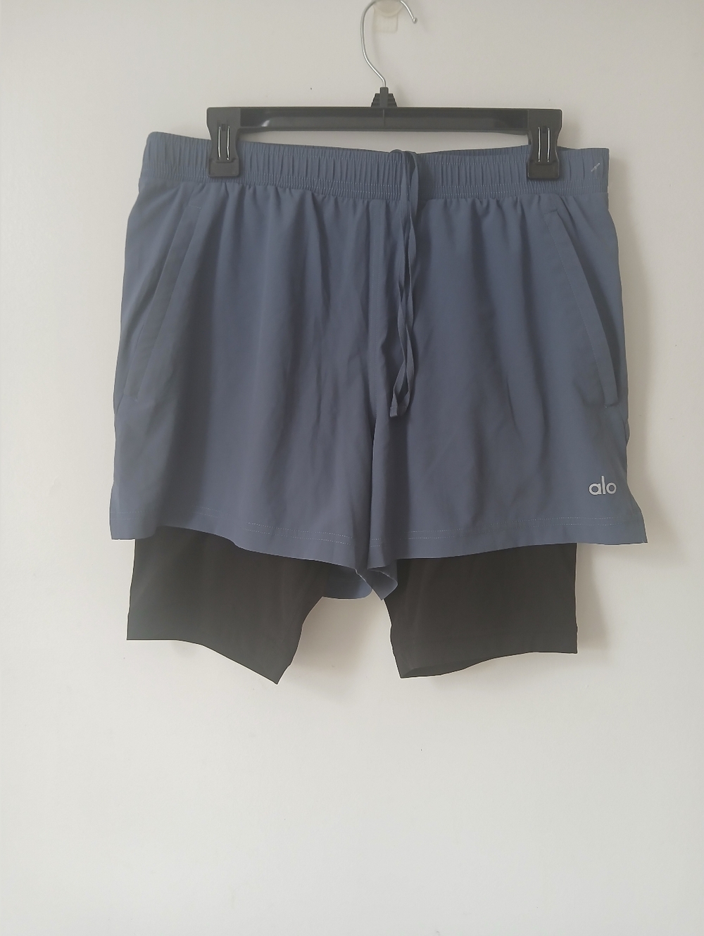 ALO Yoga Men’s Two-Layer Athletic Shorts in Slate Blue with Black Liner